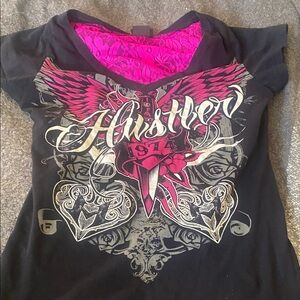 Hustler Hollywood Black and Pink Graphic Tee